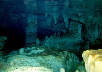 Underwater view of underground lake at Chicho cave